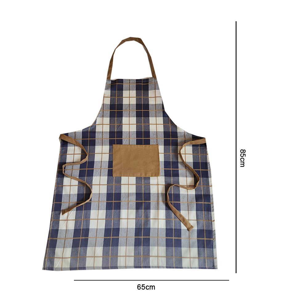 BYFT Orchard Apron - Navy Blue and Caramel Checked Chef Apron