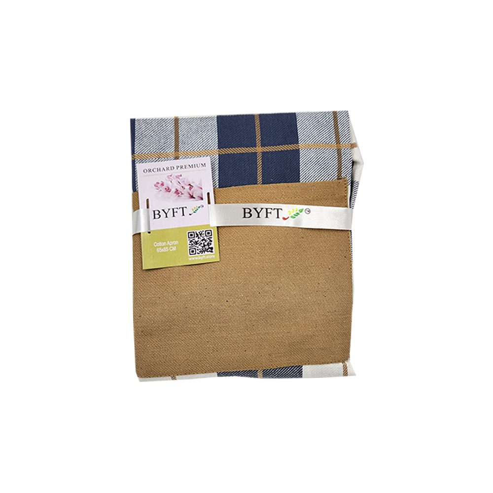 BYFT Orchard Apron - Navy Blue and Caramel Checked Chef Apron