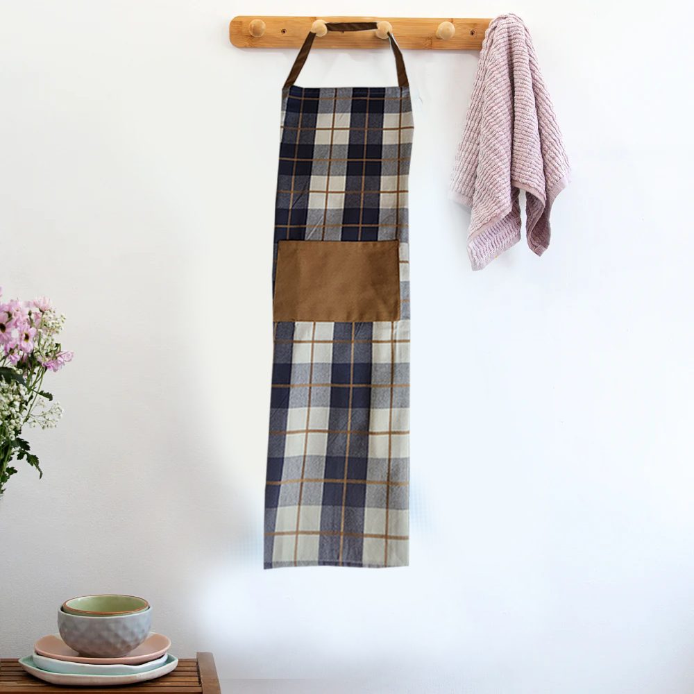 BYFT Orchard Apron - Navy Blue and Caramel Checked Chef Apron