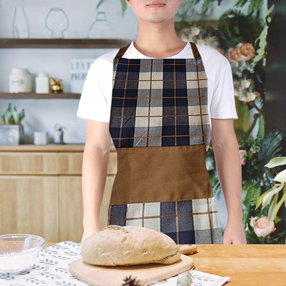 BYFT Orchard Apron - Navy Blue and Caramel Checked Chef Apron