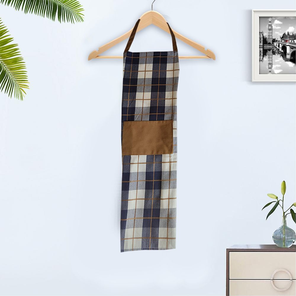 BYFT Orchard Apron - Navy Blue and Caramel Checked Chef Apron