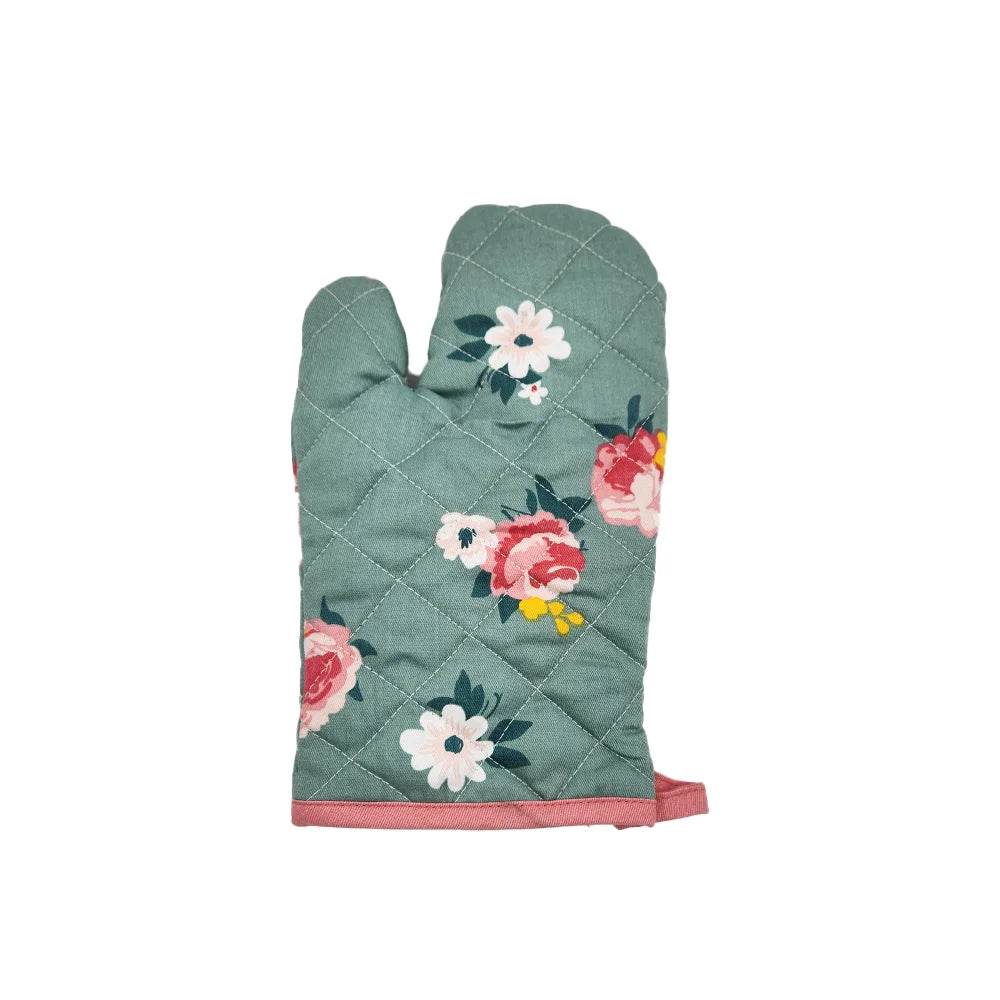 BYFT Orchard Cotton Gloves & Pot Holder Set - Green & Pink Floral Heat Resistant