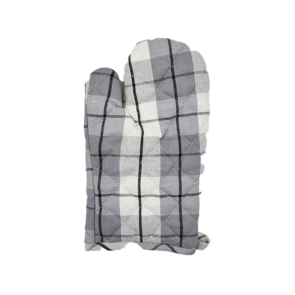 BYFT Orchard Cotton Gloves & Pot Holder Set - Light Grey & Black Checks Heat Resistant