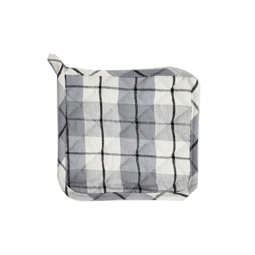 BYFT Orchard Cotton Gloves & Pot Holder Set - Light Grey & Black Checks Heat Resistant