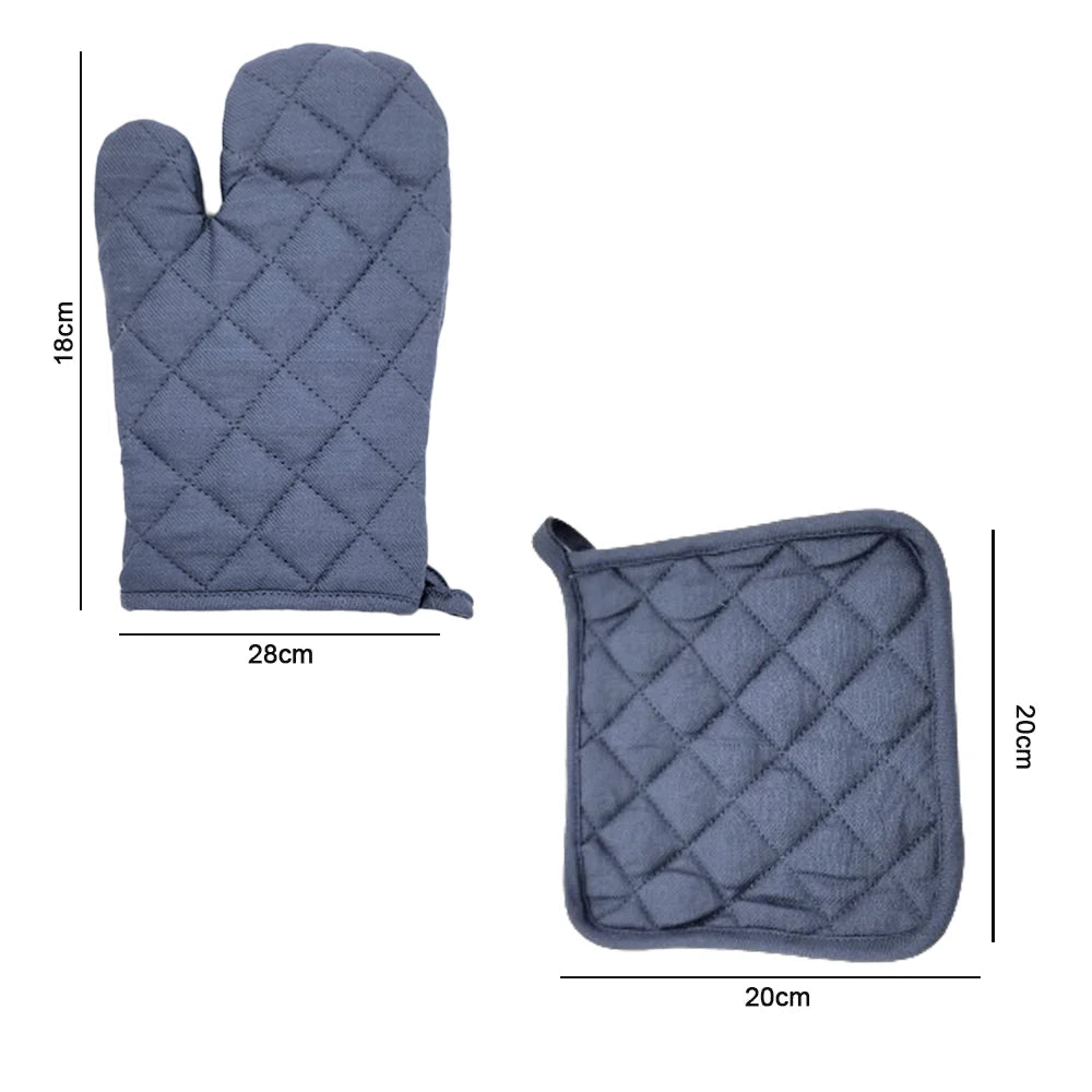 BYFT Orchard Cotton Gloves & Pot Holder Set - Denim Blue Heat Resistant