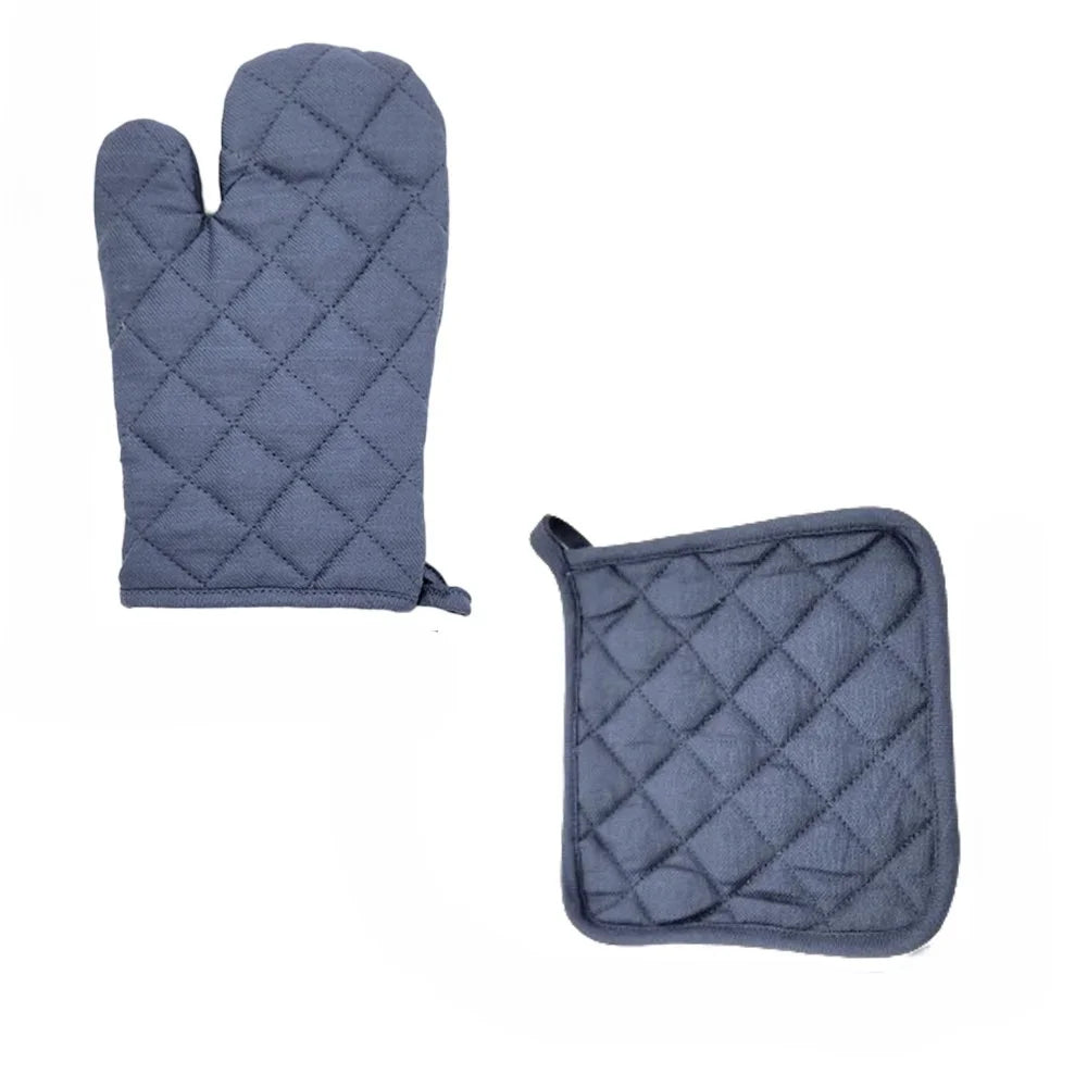 BYFT Orchard Cotton Gloves & Pot Holder Set - Denim Blue Heat Resistant
