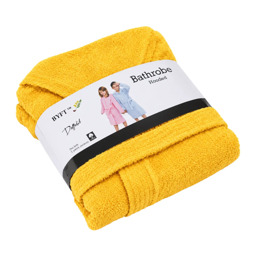 BYFT Daffodil Kids Hooded Bathrobe Luxury Cotton Soft, Absorbent, Quick-Dry