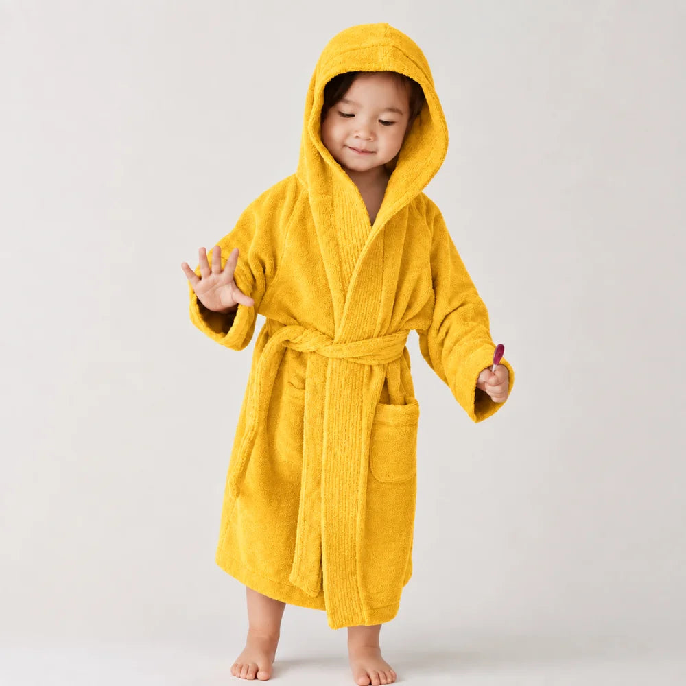 BYFT Daffodil Kids Hooded Bathrobe Luxury Cotton Soft, Absorbent, Quick-Dry