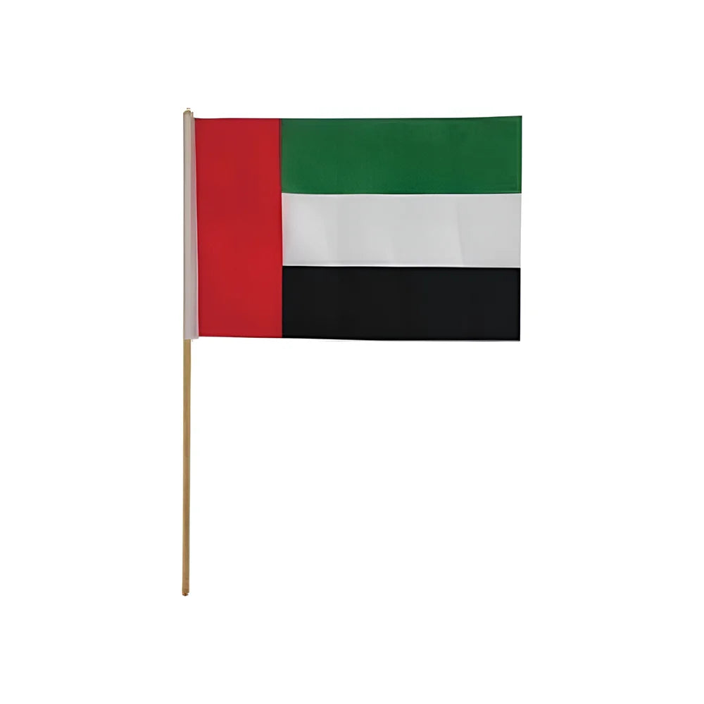 BYFT022684 BYFT UAE Flags A4 Size Made from Fabric Flag and Wooden Pole Set of 01.webp