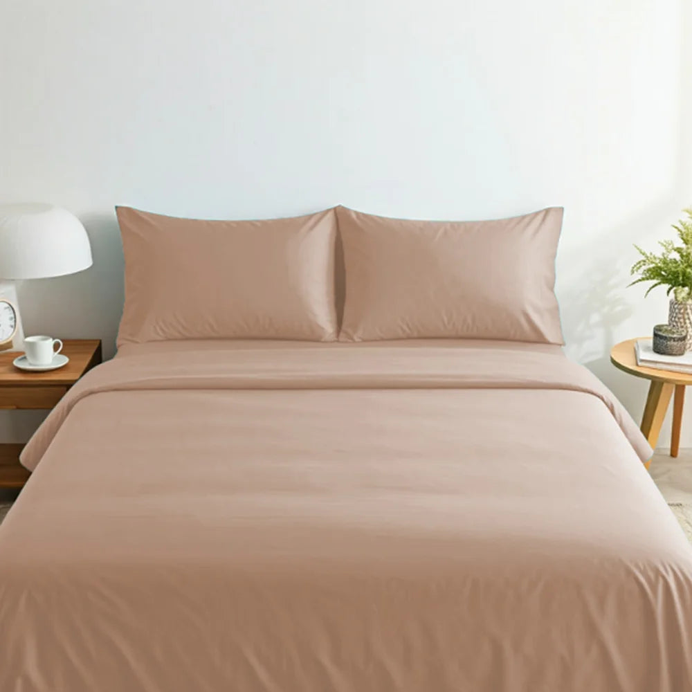 BYFT023559 Home Tex Design King Flat Sheet 240 x 260 Cm 2 Pillow Cover 50 x 75 Cm Taupe 100 Cotton Set of 3.webp