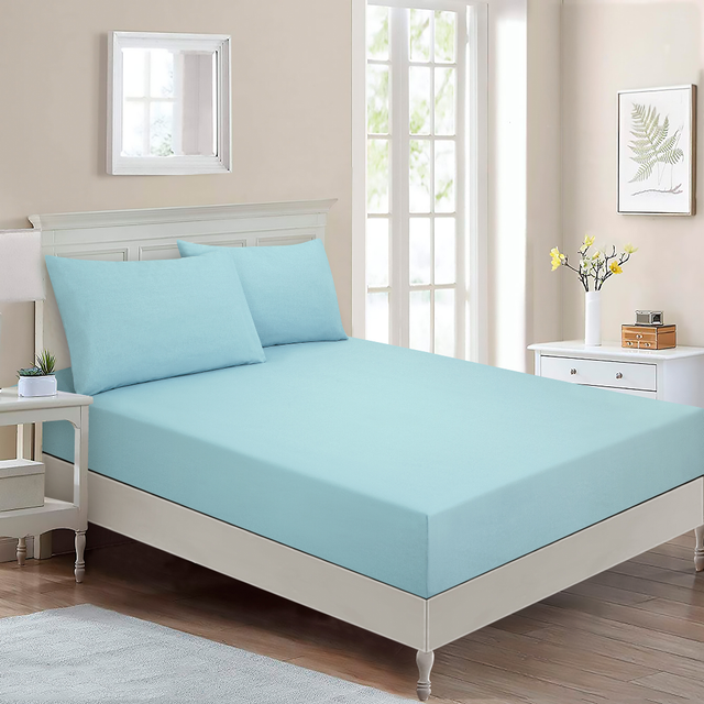 byft home design fitted sheet blue orage 100 cotton all around elastic king 180 x 200 cm