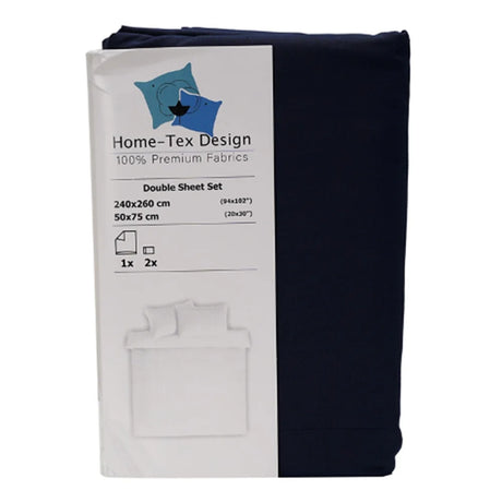 BYFT023595 Home Tex Design King Flat Sheet 240 x 260 Cm 2 Pillow Cover 50 x 75 Cm Navy Blue Dyed 100 Cotton Set of 3 A.webp
