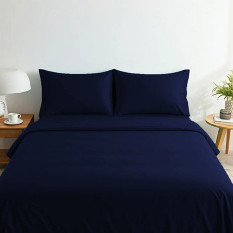 BYFT023595 Home Tex Design King Flat Sheet 240 x 260 Cm 2 Pillow Cover 50 x 75 Cm Navy Blue Dyed 100 Cotton Set of 3.webp