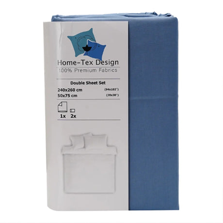 BYFT023614 Home Tex Design King Flat Sheet 240 x 260 Cm 2 Pillow Cover 50 x 75 Cm Blue Dyed 100 Cotton Set of 3 A.webp