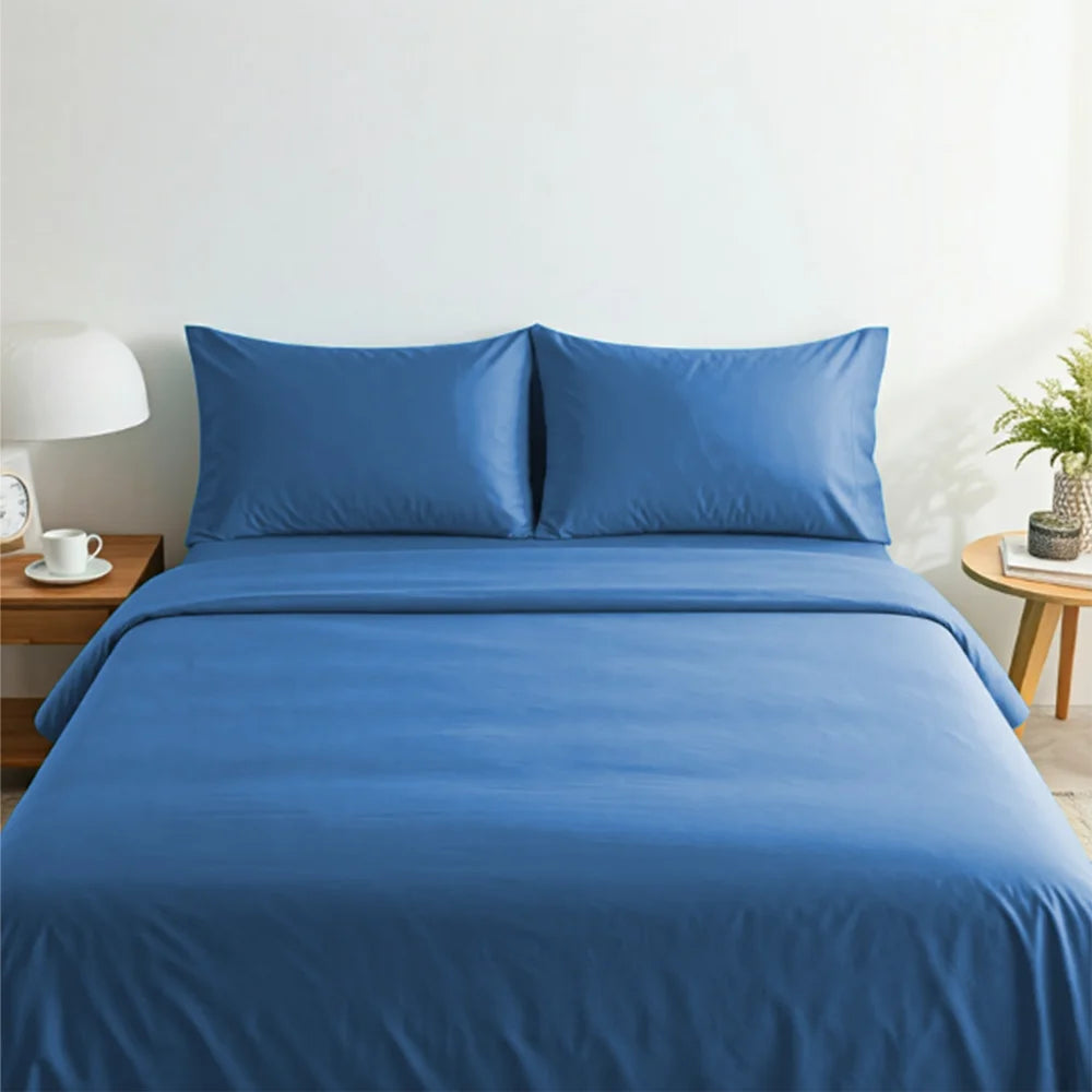 BYFT023614 Home Tex Design King Flat Sheet 240 x 260 Cm 2 Pillow Cover 50 x 75 Cm Blue Dyed 100 Cotton Set of 3.webp