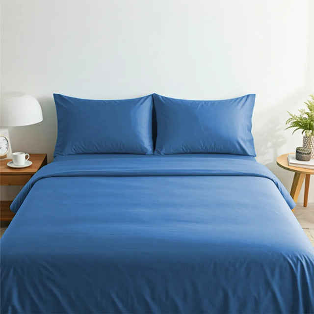 BYFT023614 Home Tex Design King Flat Sheet 240 x 260 Cm 2 Pillow Cover 50 x 75 Cm Blue Dyed 100 Cotton Set of 3.webp