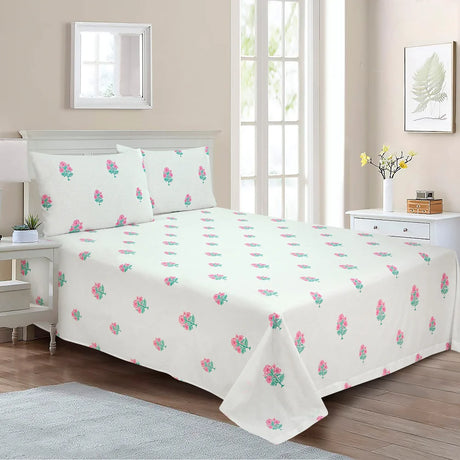 BYFT023619 Home Tex Design King Flat Sheet 240 x 260 Cm 2 Pillow Cover 50 x 80 Cm Hibiscus Drap 100 Cotton Set of 3.webp