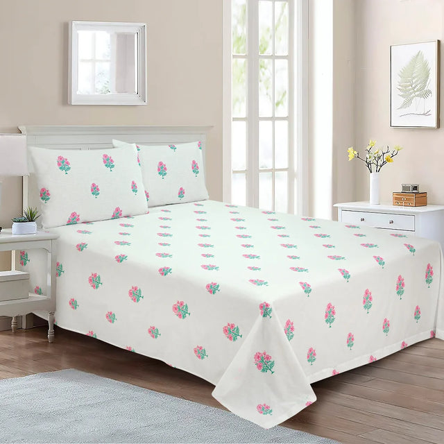 BYFT023619 Home Tex Design King Flat Sheet 240 x 260 Cm 2 Pillow Cover 50 x 80 Cm Hibiscus Drap 100 Cotton Set of 3.webp