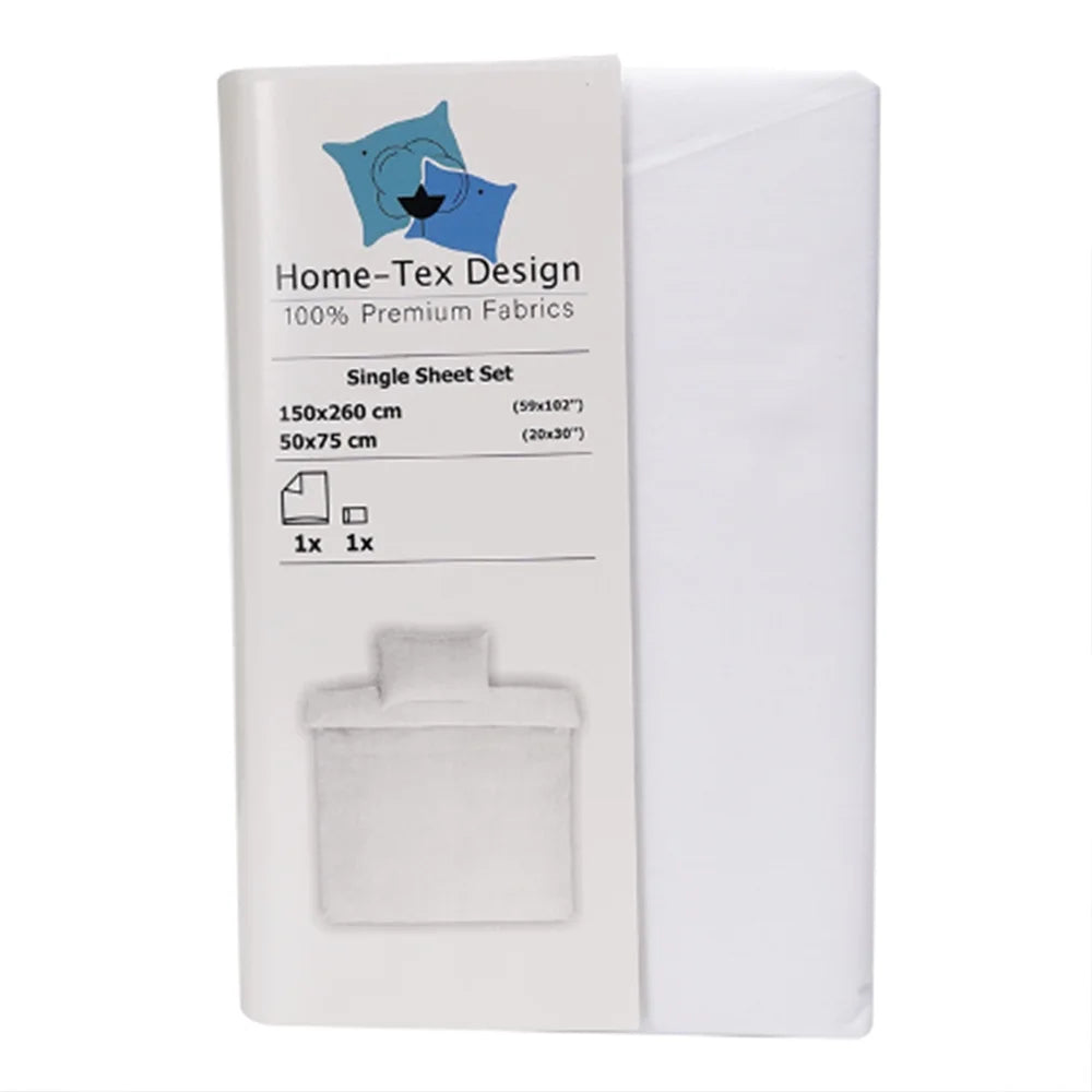 BYFT023620 Home Tex Design Single Flat Sheet 150 x 260 Cm 1 Pillow Cover 50 x 75 Cm White 100 Cotton Set of 2 A.webp