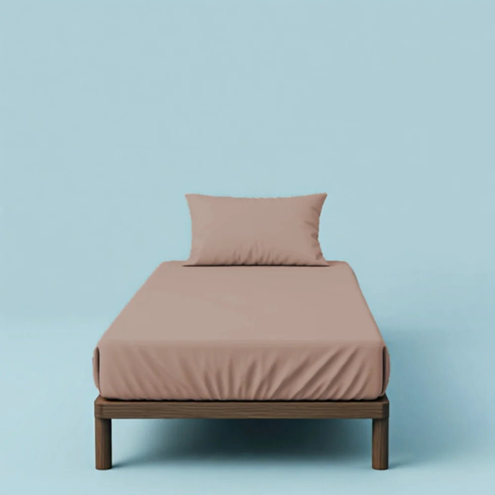 BYFT023625 Home Tex Design Single Flat Sheet 150 x 260 Cm 1 Pillow Cover 50 x 75 Cm Taupe Dyed 100 Cotton Set of 2.webp