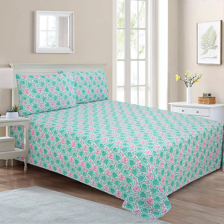 BYFT023634 Home Tex Design King Flat Sheet 240 x 260 Cm 2 Pillow Cover 50 x 80 Cm Hibiscus Coord 100 Cotton Set of 3.webp