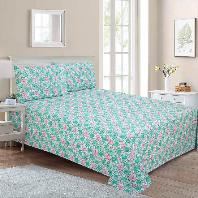 BYFT023634 Home Tex Design King Flat Sheet 240 x 260 Cm 2 Pillow Cover 50 x 80 Cm Hibiscus Coord 100 Cotton Set of 3.webp