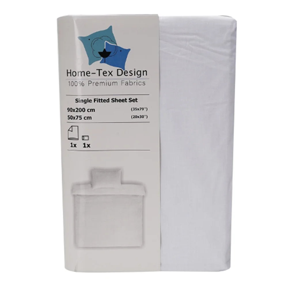 BYFT023636 Home Tex Design Single Fitted Sheet 90 x 200 Cm 1 Pillow Cover 50 x 75 Cm White 100 Cotton Set of 2 A.webp