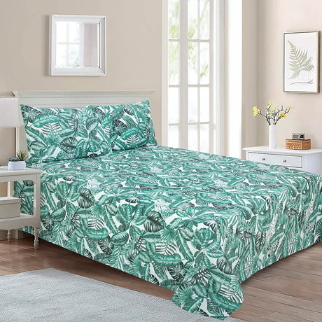 BYFT023637 Home Tex Design King Flat Sheet 240 x 260 Cm 2 Pillow Cover 50 x 80 Cm Printed Banana Palm 100 Cotton Set of 3.webp