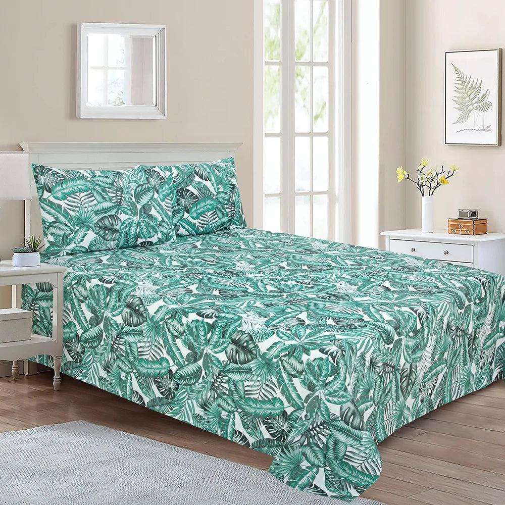 BYFT023637 Home Tex Design King Flat Sheet 240 x 260 Cm 2 Pillow Cover 50 x 80 Cm Printed Banana Palm 100 Cotton Set of 3.webp