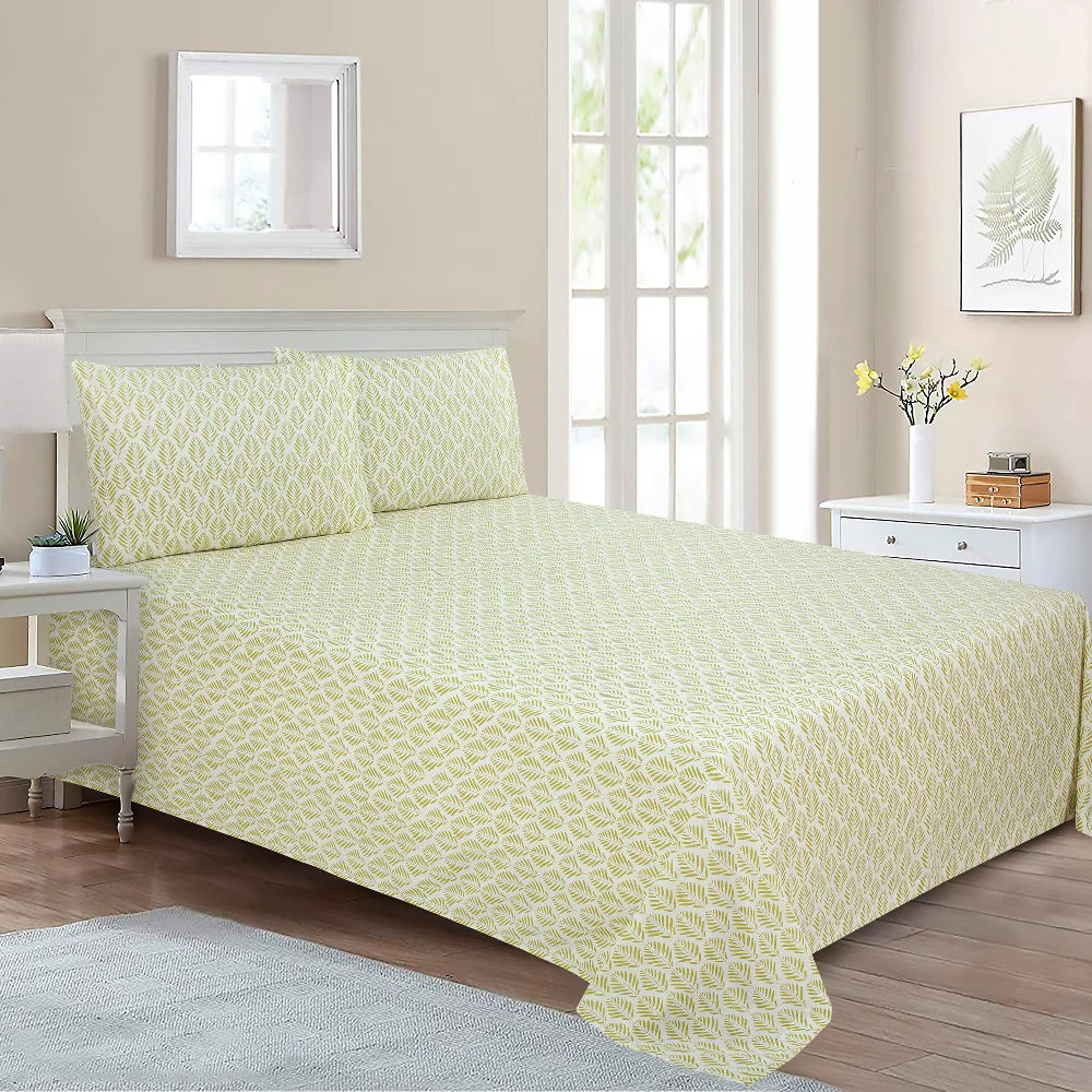 BYFT023641 Home Tex Design King Flat Sheet 240 x 260 Cm 2 Pillow Cover 50 x 80 Cm Feuille Coord 100 Cotton Set of 3.webp