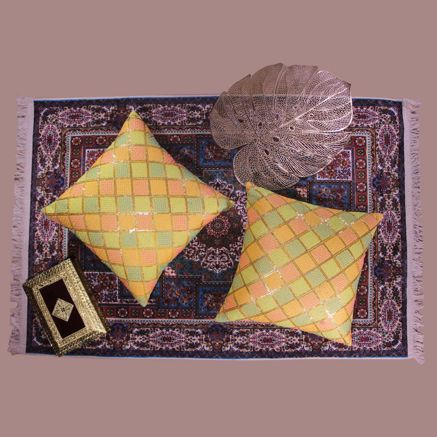 غطاء وسادة BYFT Orchard مقاس 16 × 16 بوصة (تصميم مربعات قطرية - أصفر) 40 × 40 سم غطاء وسادة مزخرف فاخر للأريكة والسرير وغرفة المعيشة - مجموعة من 02