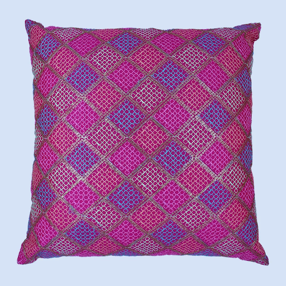 BYFT Orchard Cushion Cover 18 x 18 inch (Diagonal Checks Design - Fuchsia Pink) 45 x 45 cm Luxury Decorative Cushion Cover for Sofa, Bed & Living Room - Set of 02