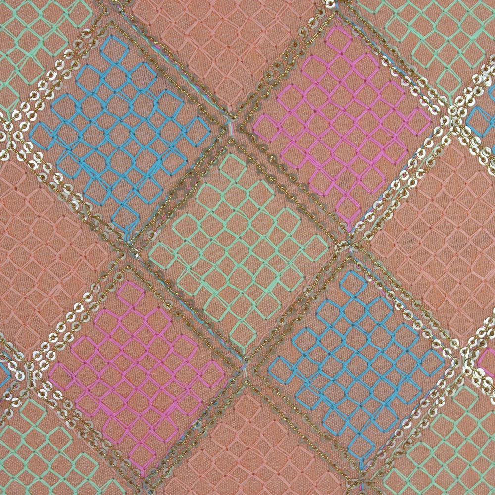 BYFT Orchard Cushion Cover 18 x 18 inch (Diagonal Checks Design - Peach) 45 x 45 cm Luxury Decorative Cushion Cover for Sofa, Bed & Living Room - Set of 02