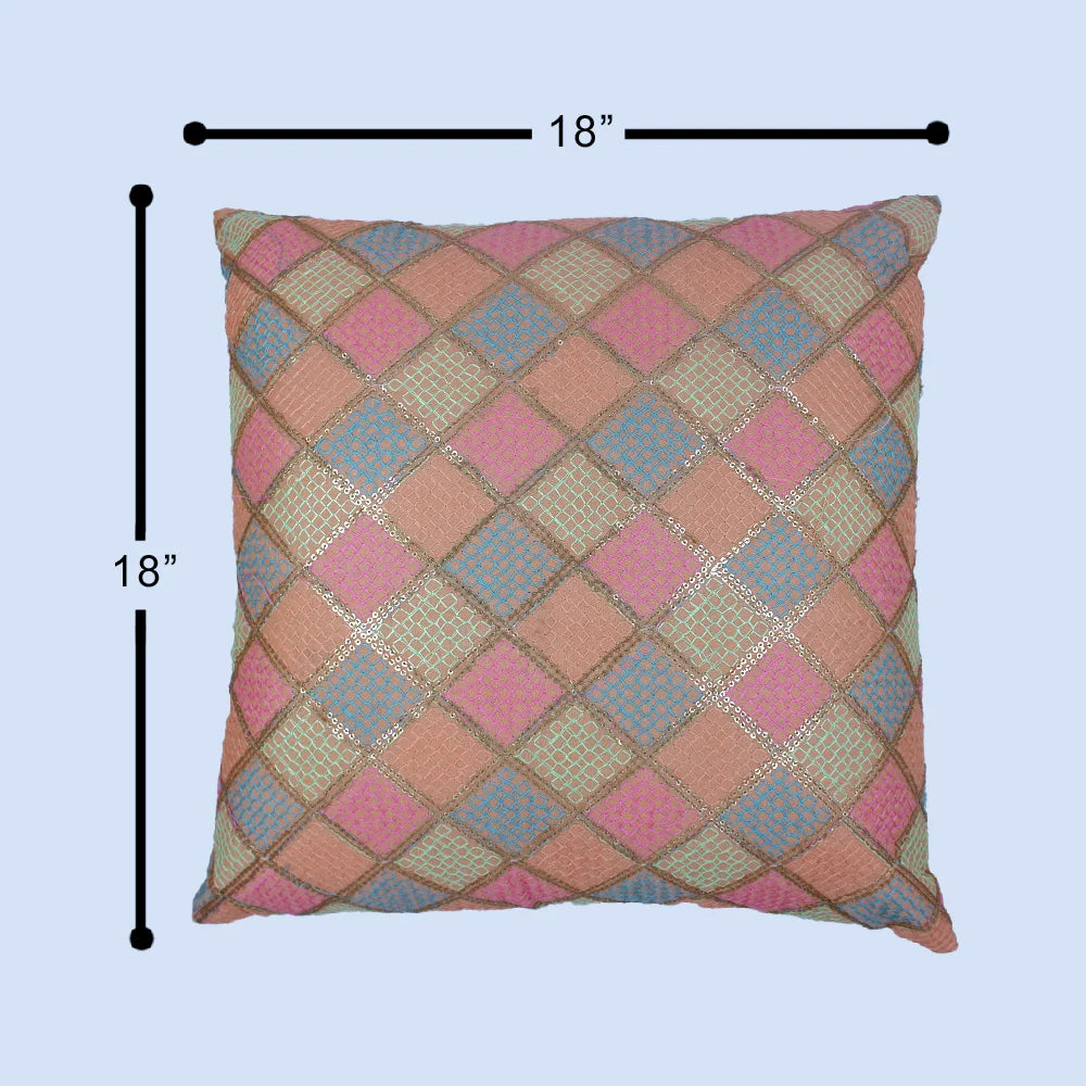 BYFT Orchard Cushion Cover 18 x 18 inch (Diagonal Checks Design - Peach) 45 x 45 cm Luxury Decorative Cushion Cover for Sofa, Bed & Living Room - Set of 02