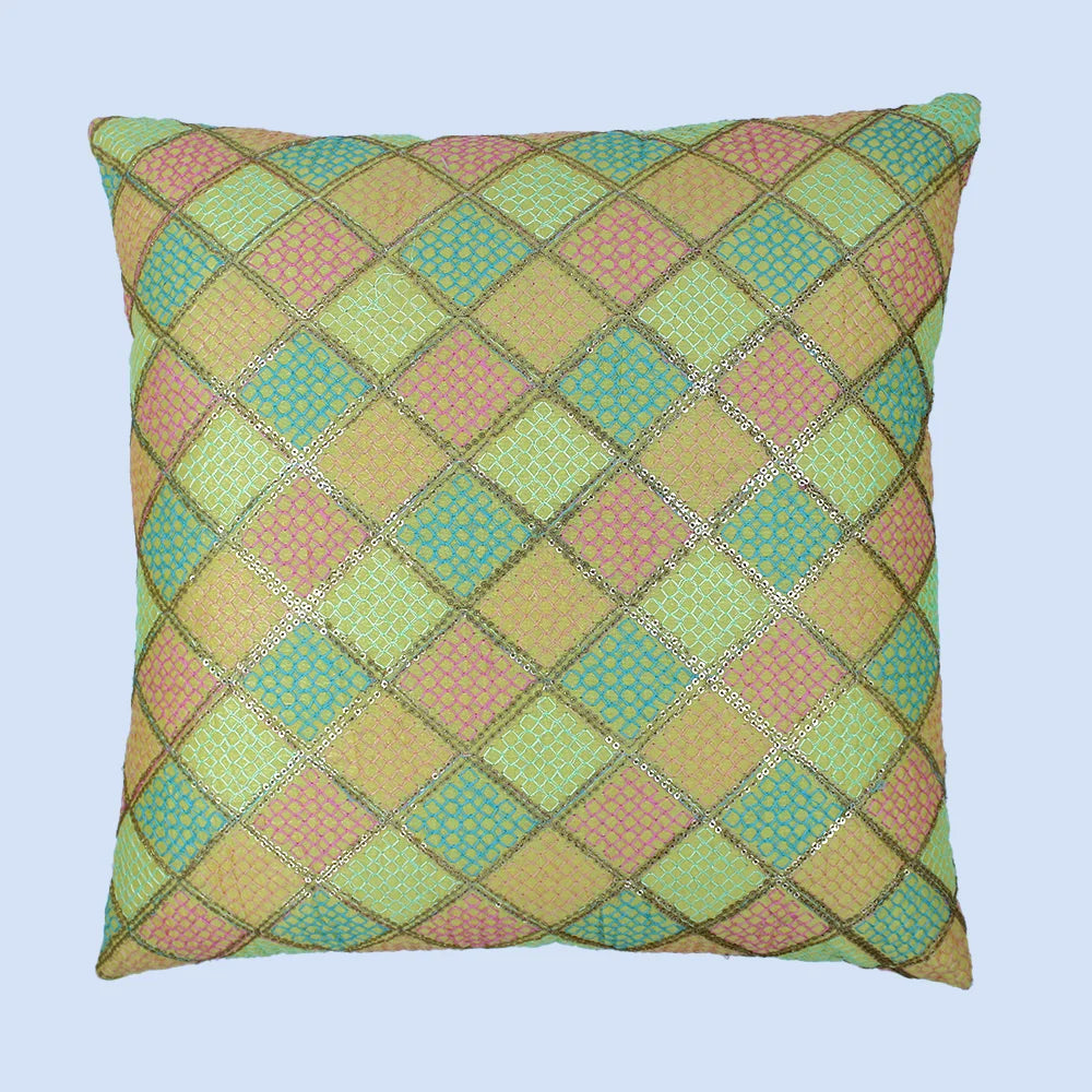 BYFT Orchard Cushion Cover 18 x 18 inch (Diagonal Checks Design - Yellow) 45 x 45 cm Luxury Decorative Cushion Cover for Sofa, Bed & Living Room - Set of 02