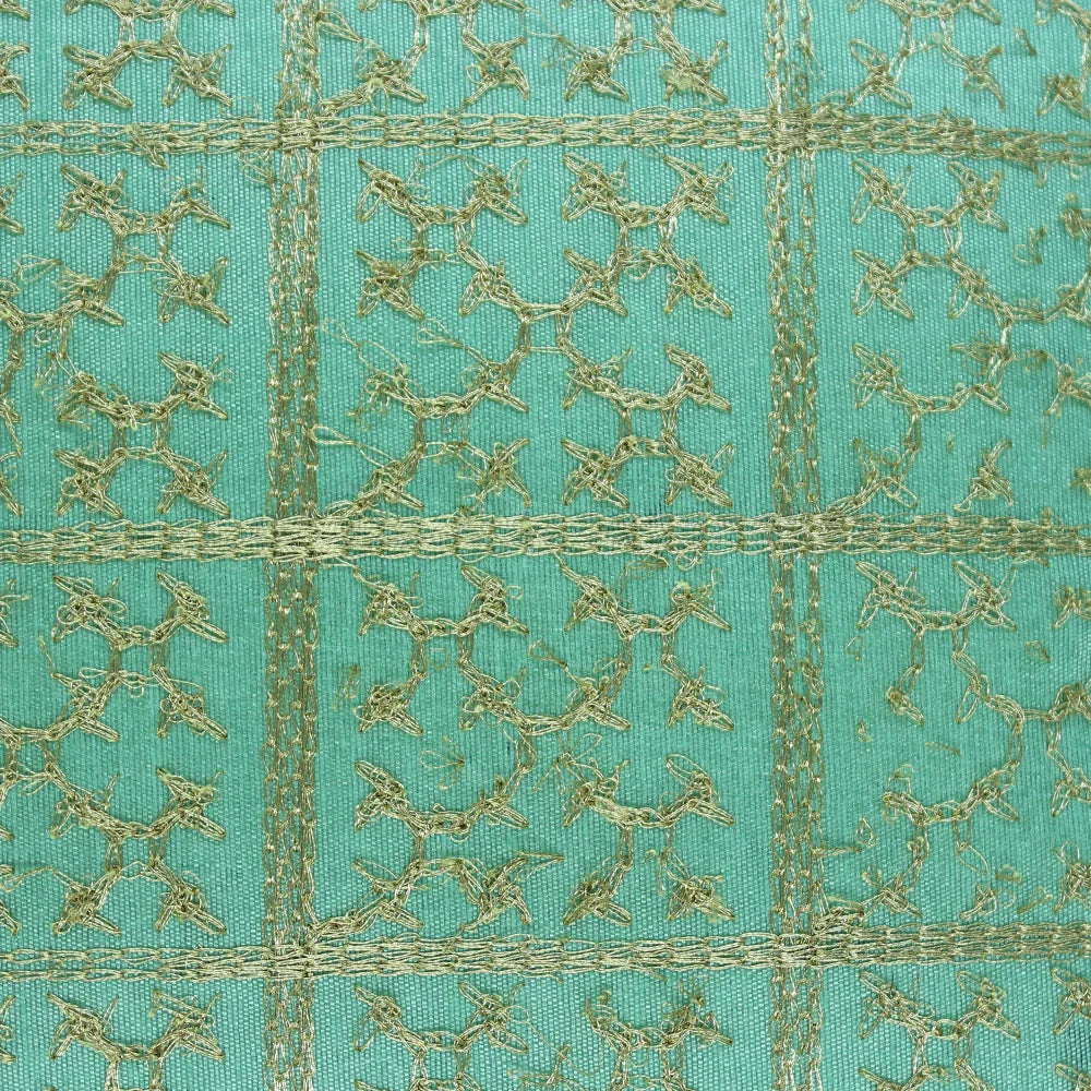 BYFT Orchard Cushion Cover 16 x 16 inch (Golden Checks Design - Green) 40 x 40 cm Luxury Decorative Cushion Cover for Sofa, Bed & Living Room - Set of 02