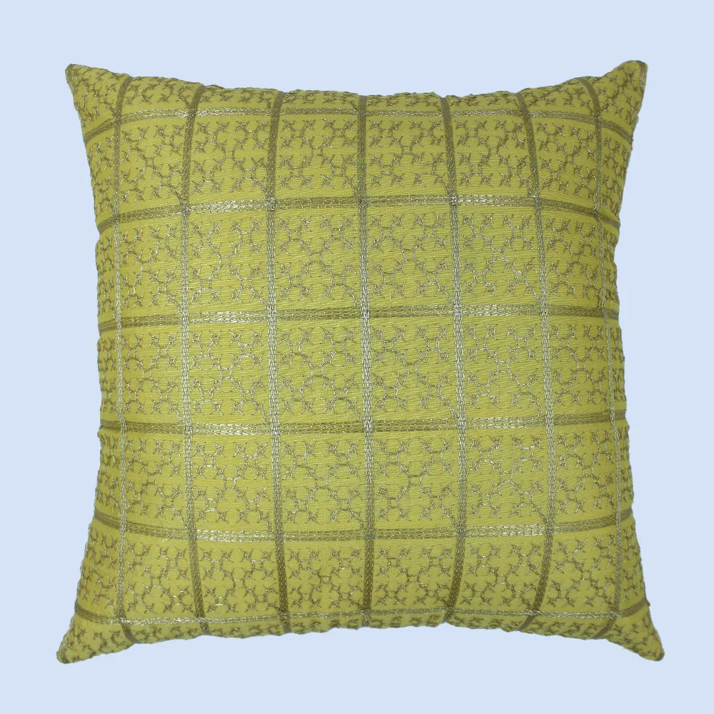 BYFT Orchard Cushion Cover 16 x 16 inch (Golden Checks Design - Yellow) 40 x 40 cm Luxury Decorative Cushion Cover for Sofa, Bed & Living Room - Set of 02