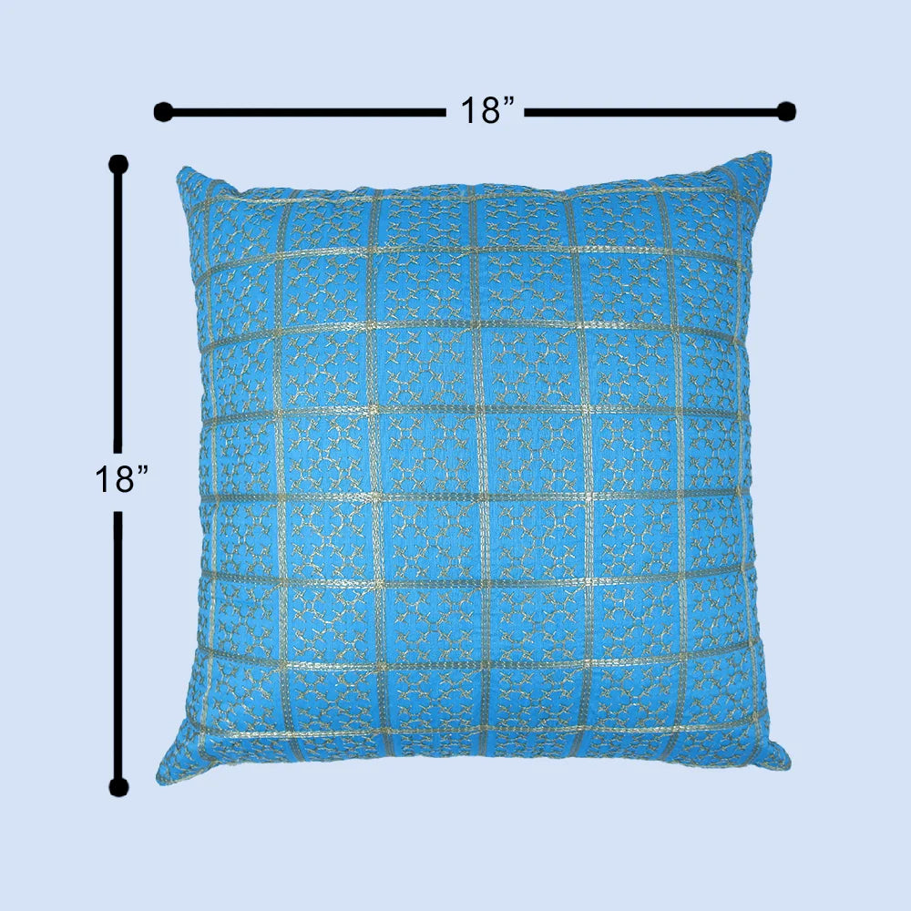 BYFT Orchard Cushion Cover 18 x 18 inch (Golden Checks Design - Blue) 45 x 45 cm Luxury Decorative Cushion Cover for Sofa, Bed & Living Room - Set of 02