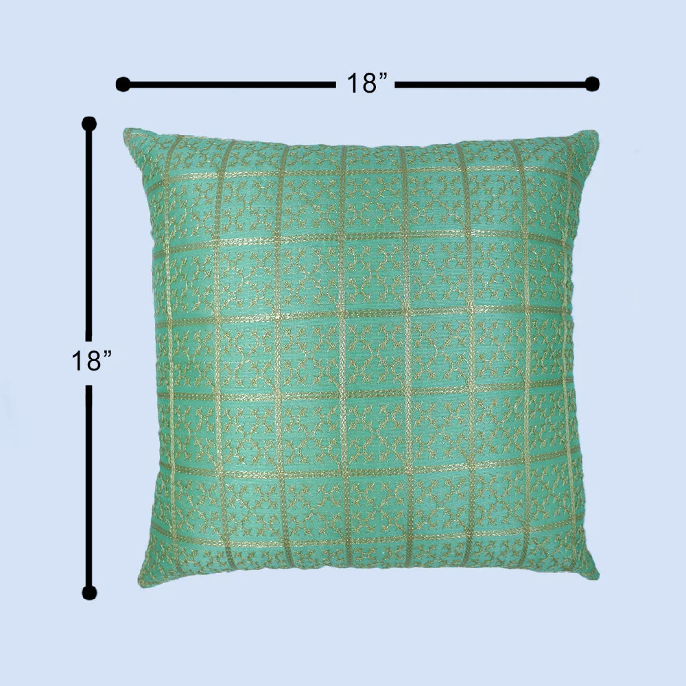 BYFT Orchard Cushion Cover 18 x 18 inch (Golden Checks Design - Green) 45 x 45 cm Luxury Decorative Cushion Cover for Sofa, Bed & Living Room - Set of 02