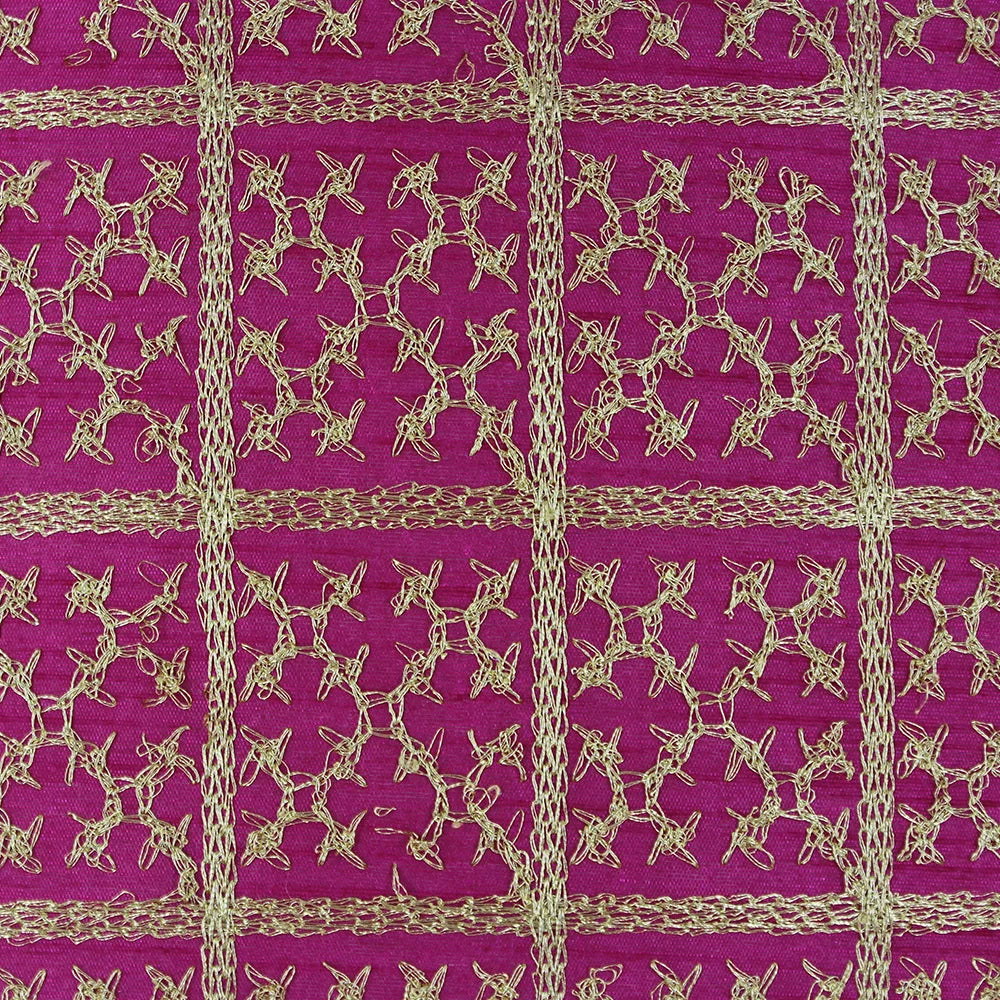 BYFT Orchard Cushion Cover 18 x 18 inch (Golden Checks Design - Fuchsia Pink) 45 x 45 cm Luxury Decorative Cushion Cover for Sofa, Bed & Living Room - Set of 02