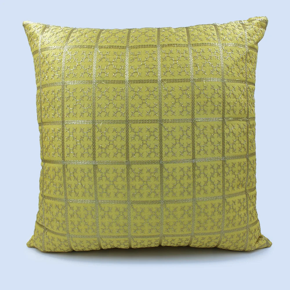 BYFT Orchard Cushion Cover 18 x 18 inch (Golden Checks Design - Yellow) 45 x 45 cm Luxury Decorative Cushion Cover for Sofa, Bed & Living Room - Set of 02