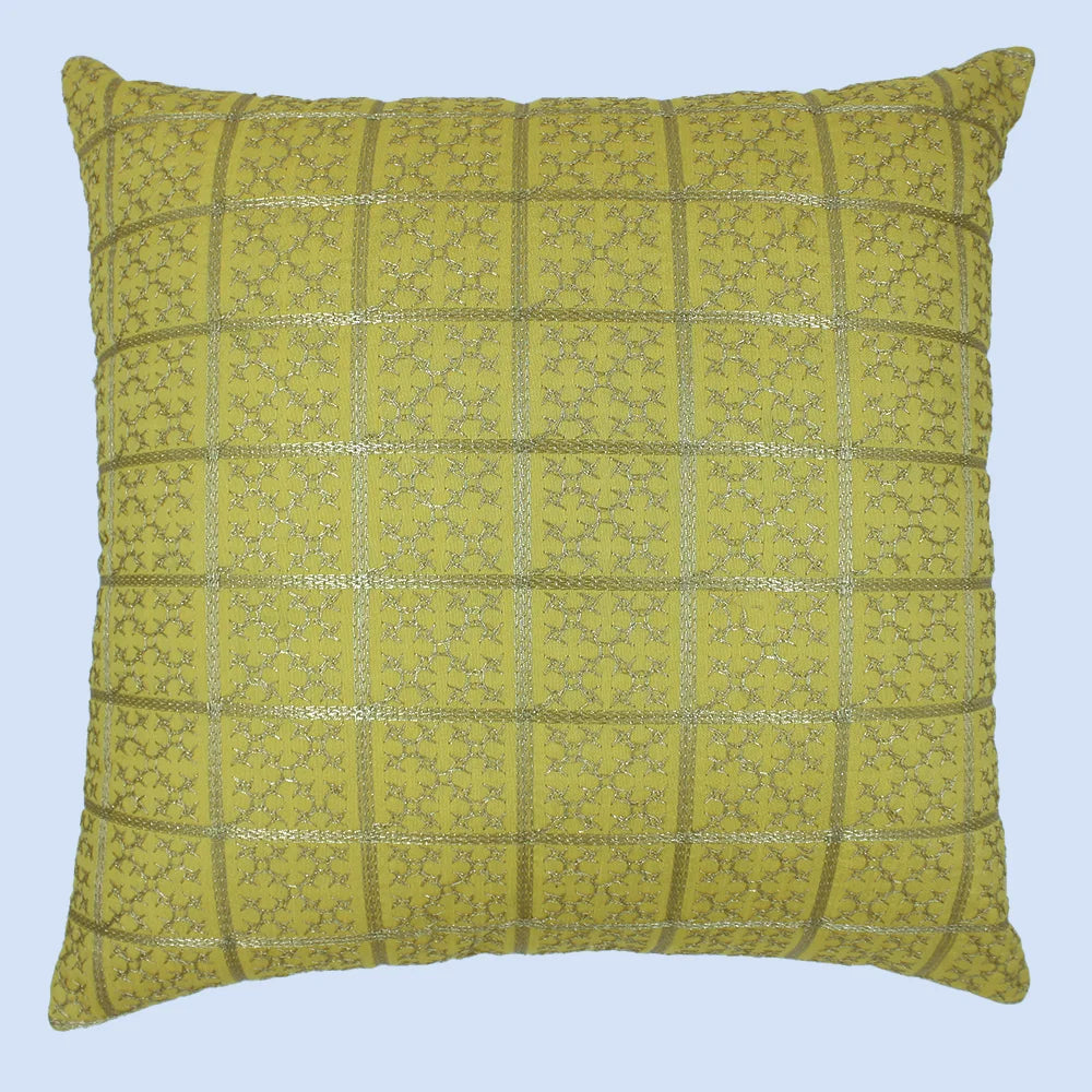 BYFT Orchard Cushion Cover 18 x 18 inch (Golden Checks Design - Yellow) 45 x 45 cm Luxury Decorative Cushion Cover for Sofa, Bed & Living Room - Set of 02