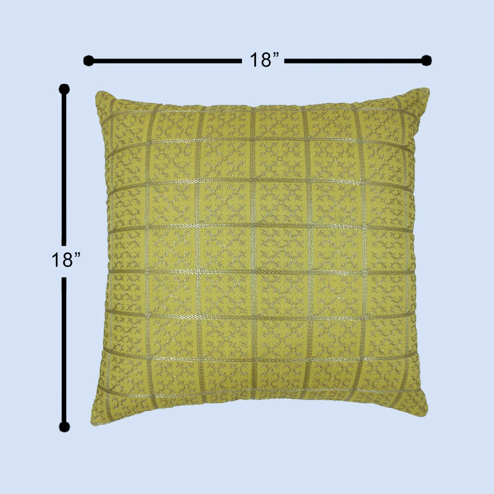 BYFT Orchard Cushion Cover 18 x 18 inch (Golden Checks Design - Yellow) 45 x 45 cm Luxury Decorative Cushion Cover for Sofa, Bed & Living Room - Set of 02