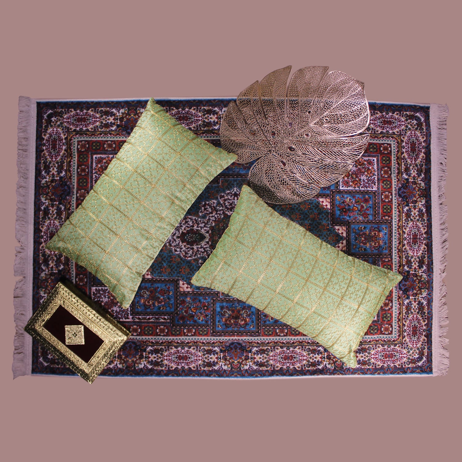 غطاء وسادة BYFT Orchard مقاس 12 × 20 بوصة (تصميم مربعات ذهبية - أخضر) غطاء وسادة مزخرف فاخر للأريكة والسرير وغرفة المعيشة - مجموعة من 02