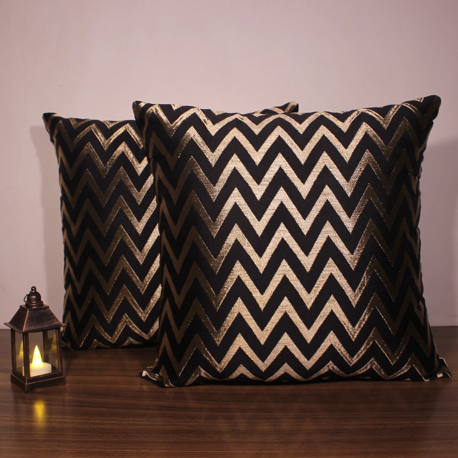 BYFT Orchard Cushion Cover 16 x 16 inch (Zig Zag Design - Black) 40 x 40 cm Luxury Decorative Cushion Cover for Sofa, Bed & Living Room - Set of 02