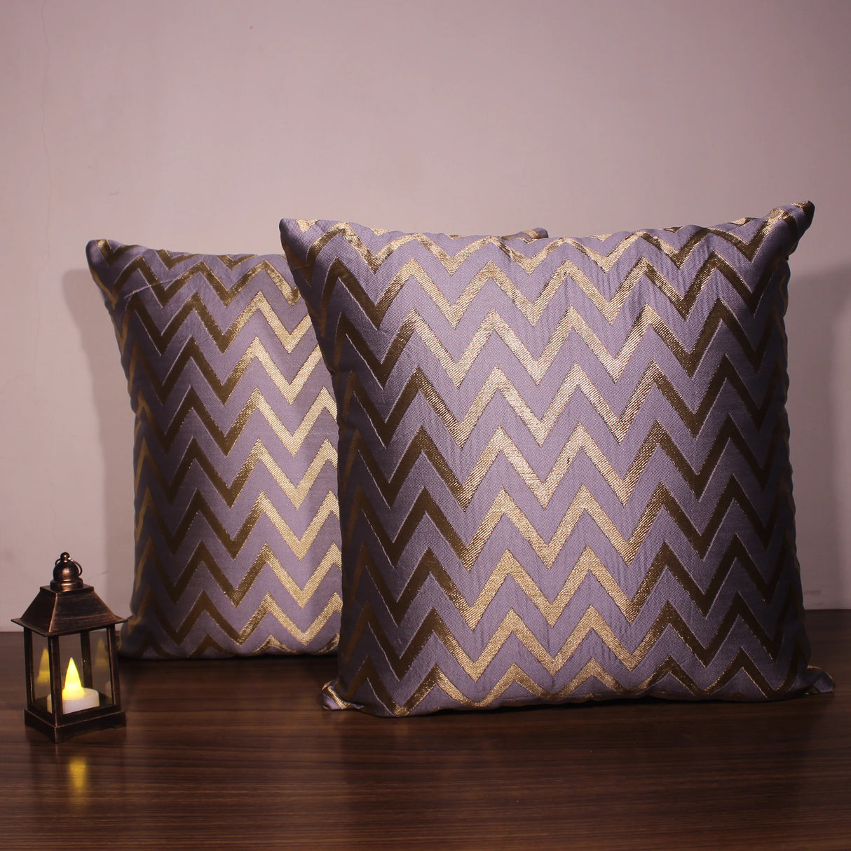 BYFT Orchard Cushion Cover 16 x 16 inch (Zig Zag Design - Grey) 40 x 40 cm Luxury Decorative Cushion Cover for Sofa, Bed & Living Room - Set of 02