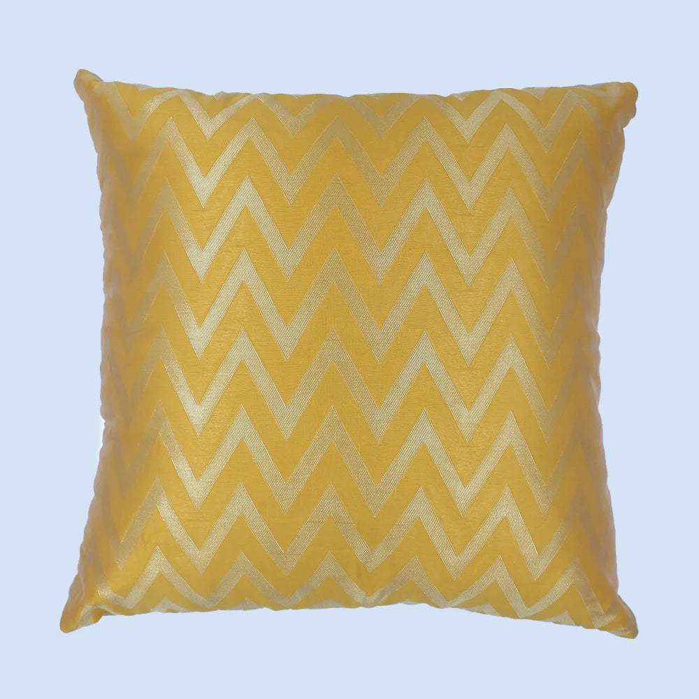 BYFT Orchard Cushion Cover 16 x 16 inch (Zig Zag Design - Yellow) 40 x 40 cm Luxury Decorative Cushion Cover for Sofa, Bed & Living Room - Set of 02
