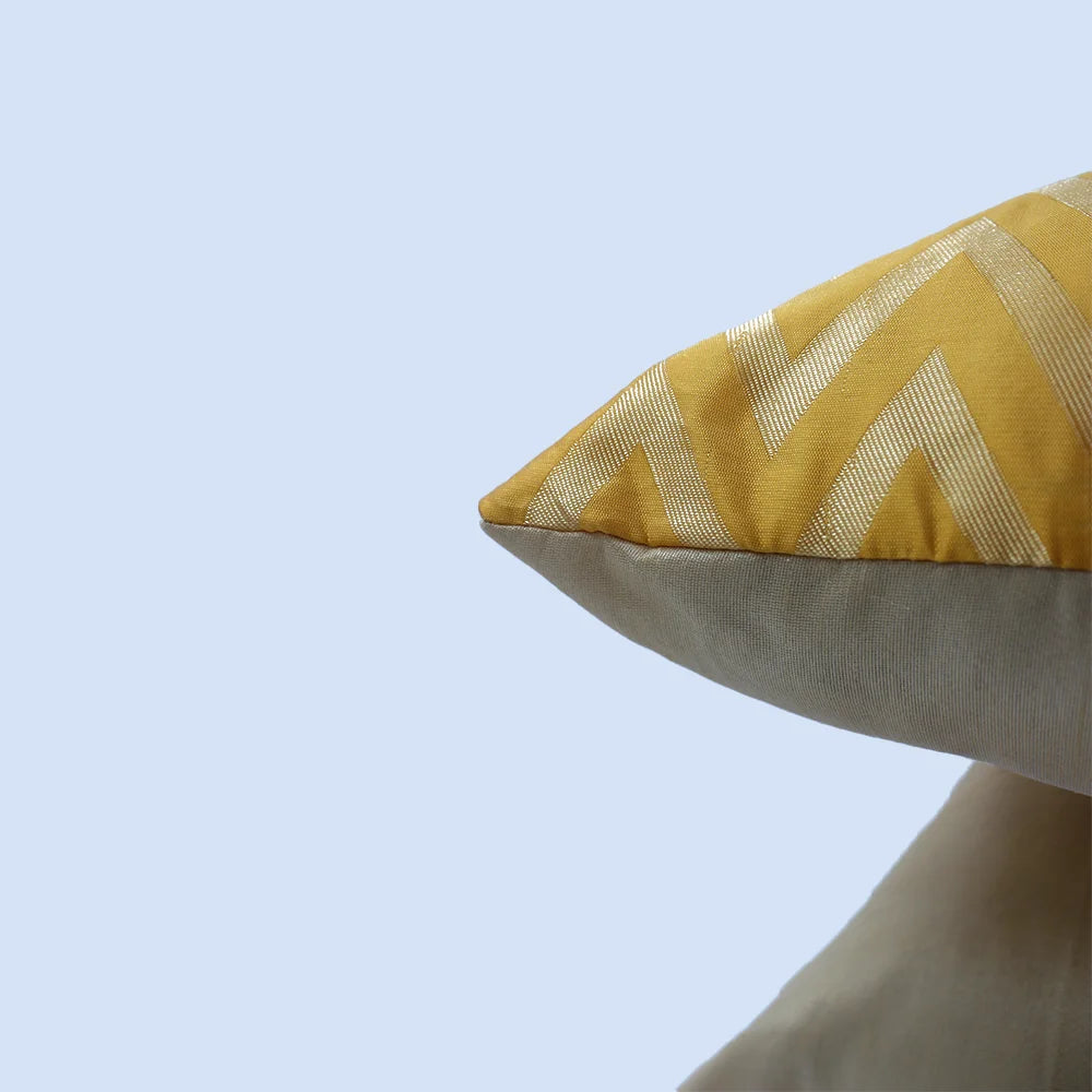 BYFT Orchard Cushion Cover 16 x 16 inch (Zig Zag Design - Yellow) 40 x 40 cm Luxury Decorative Cushion Cover for Sofa, Bed & Living Room - Set of 02