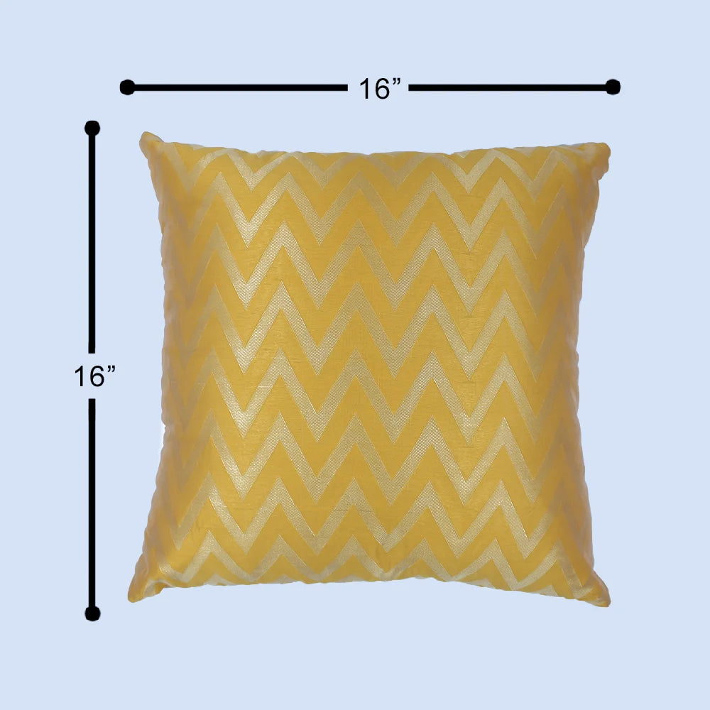 BYFT Orchard Cushion Cover 16 x 16 inch (Zig Zag Design - Yellow) 40 x 40 cm Luxury Decorative Cushion Cover for Sofa, Bed & Living Room - Set of 02