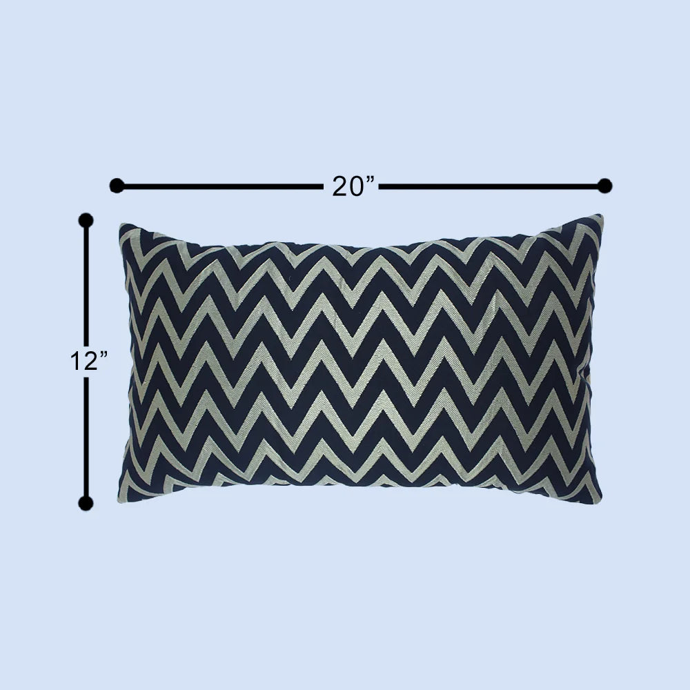 BYFT Orchard Cushion Cover 12 x 20 inch (Zig Zag Design - Black) 30 x 50 cm Luxury Decorative Cushion Cover for Sofa, Bed & Living Room - Set of 02